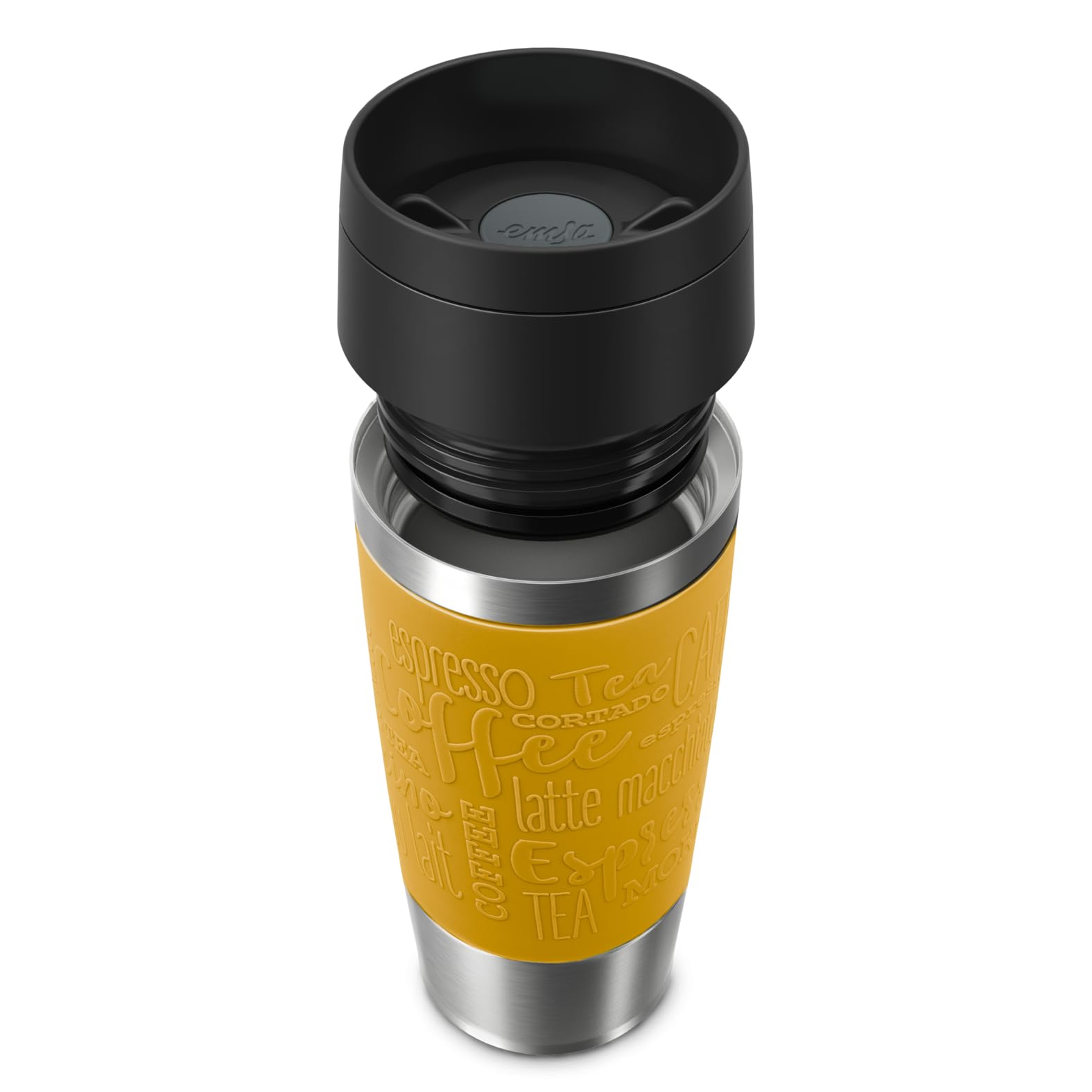 Emsa N20208 Travel Mug Classic Isolierbecher 0,36 Liter | neuer Komfort-Schraubverschluss | Edelstahl | 4h heiß und 8h kalt | 100% dicht | spülmaschinenfest | 360°-Trinköffnung | Senfgelb 8