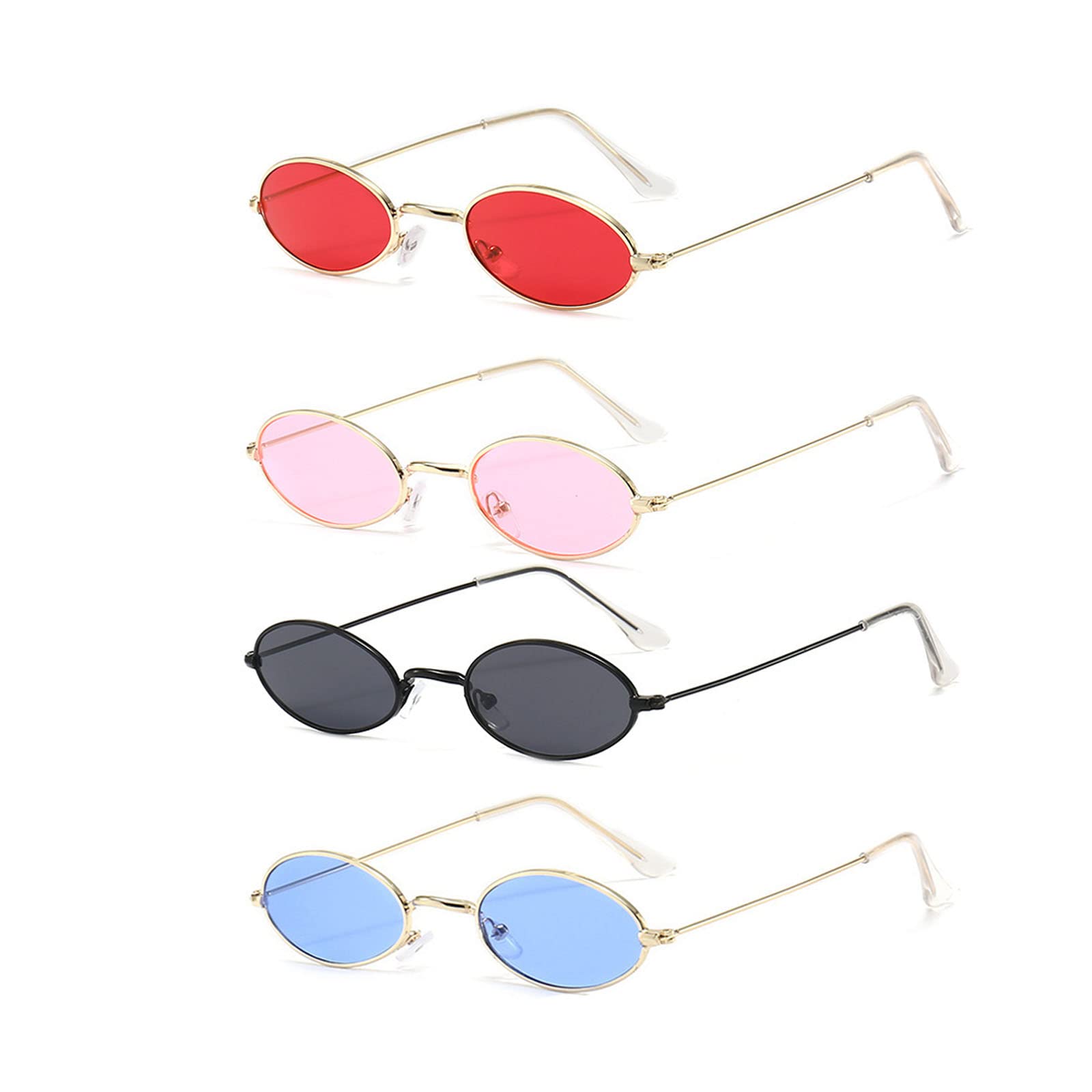 Dilightnews Pack of 4 Oval Hippie Sunglasses, 60's Style Circle Coloured Glasses, Round Glasses, Vintage Party Glasses, Coloured Costume Glasses, Costume Accessories, for Carnival Theme Parties