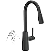 Moen Riley Matte Black Motionsense Wave Sensor Touchless One Handle Pulldown Kitchen Faucet Featuring Power Clean, 7402EWBL