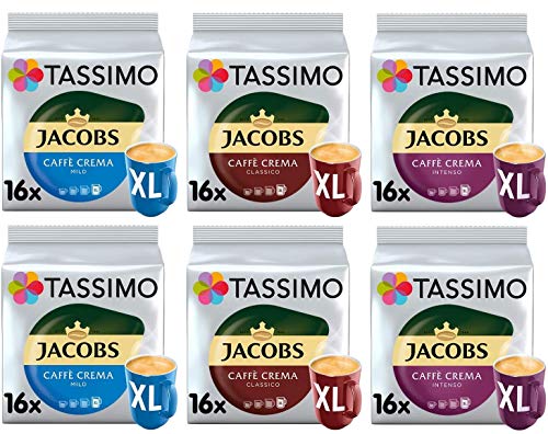 Tassimo Kaffee Jacobs Crema XL Selektion je 2x Mild XL, Classico XL, Intenso XL