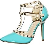 tudded T-Strap Pointy Toe Pump Sandals