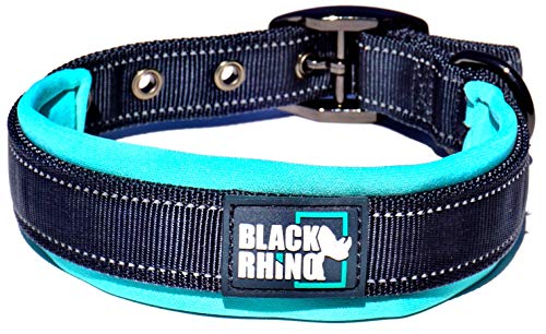 Black Rhino – The Comfort Collar Ultra Soft Neoprene Padded Dog Collar for All Breeds – Heavy Duty Adjustable Reflective Weatherproof (Large, Aqua/Grey)