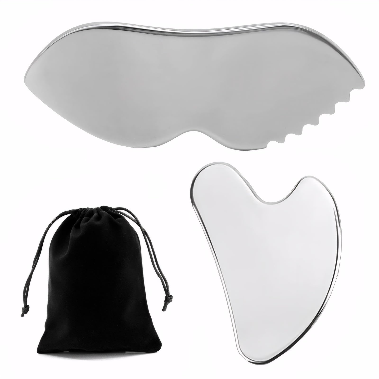 ExcellaElite 2Pcs Body Gua Sha Stainless Steel, Metal Gua Sha Massage Tool for Face Neck Back Legs and Other Body Parts