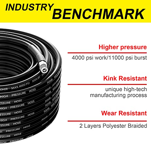 POHIR Sewer Jetter Kit for Pressure Washer 100 ft, Hydro Drain Jetter Cleaner Hose with 1/4