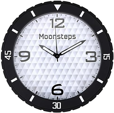 Moonsteps Silent Wall Clock Battery Operated Round Wall Clocks Decorative Home Kitchen Office School Clock, Black