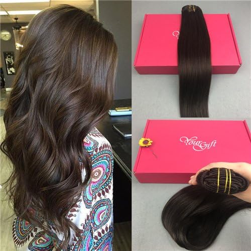 20" 8 Pcs 130G Full Head Clip in Hair Extensions Human Hair Remy Brazilian Clip in Hair Extensions Balayage Hair Color #4 Dark Brown/Modum Dark Brown Clip in Hair Extensions (#4 - Dark Brown)
