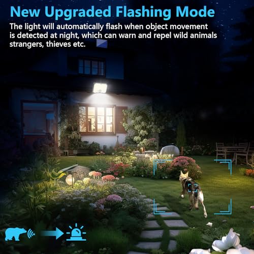 Outdoor Solar Lamp [2 Packs] Outdoor Solar LED Light with Motion Sensor 200LED 4 Modes Remote Control Outdoor LED Headlight with Solar Panel, Outdoor Garden Solar Lights with 5 m Cable