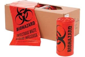 ZEE GREEN BAGS 24" x 23" x 1.3 mil 7 to 10 Gallon Red Plastic Biohazard Infectious Waste Can Liners (25 bags/roll, 20 rolls/case)