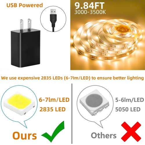 HOUHUI Motion Activated LED Strip Lights, 9.8ft Under Bed Light LED