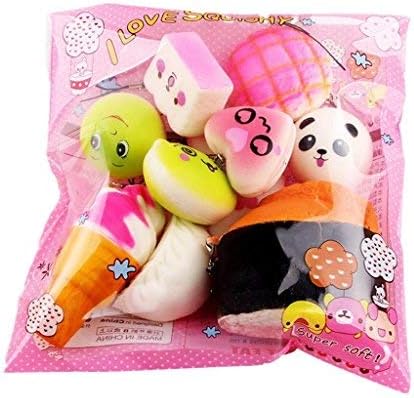 Toamen Slow Rising Squeeze Creativity Toys, Cute Soft Jumbo 10pcs/Pack Medium Mini Soft Squishy Bread Squishy Charm Simulation Kid Toy Key Cell Phone Pendant Strap, Non-toxic, Scented