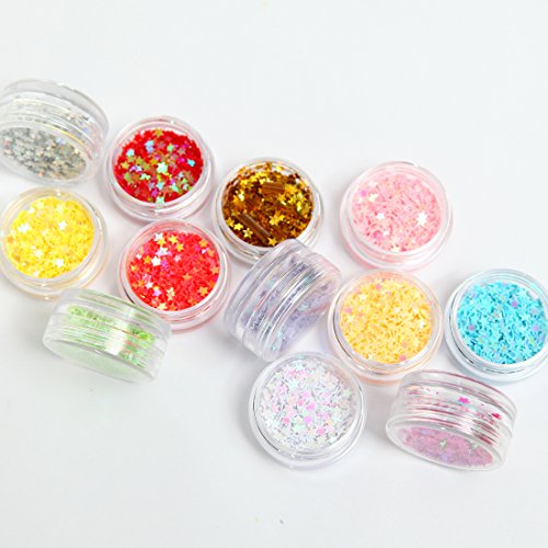 DIY 12 Colors 2 Sets 24 Jars of Flower & Star Iridescent Glitter Sequins Spangle for Nail Art Tip Deco Crafts Project - Thumbnail 4