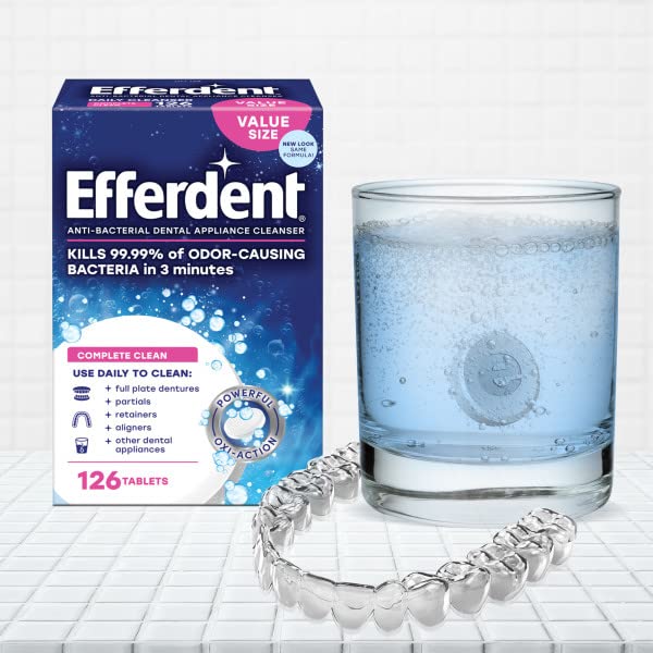 EFFERDENT DENTURE CLEANER TABLETS – DENTAL APPLIANCES, ALIGNERS, MOUTH GUARD, AND RETAINER CLEANER TABLETS, COMPLETE CLEAN, 126 COUNT