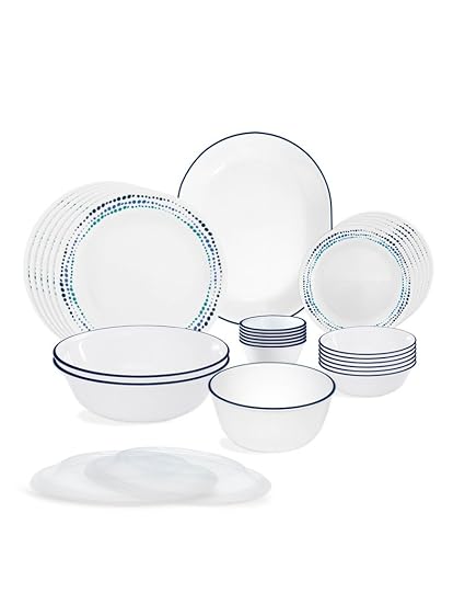 Corelle Ocean blues Glass Dinnerware Set, 30-Pieces, Multicolor