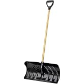 Snow Shovel with 24-Inch Wide Poly Blade, 45-Inch Wood Handle | D-Grip Handle Snow Pusher