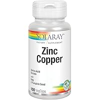 Solaray Zinc Copper Amino Acid Chelates, Healthy Cellular, Heart & Thyroid Function Support, Vegan, 100ct, 100 serv.