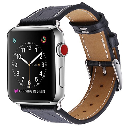 MARGE PLUS Compatible with Apple Watch Band Genuine Leather Watch Strap Compatible with iWatch Series 3 Series 2 Series 1, 38mm Black
