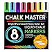 Chalkmaster Liquid Chalk Markers - 8 Color Bright Neon Liquid Chalk Premium Artist Quality Marker Pen Set + 2 Free Additional 6 mm Reversible Chisel to Bullet Point Tips - 100% Satisfaction Guarantee