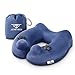 Jerrybox Fastest Inflatable Neck Pillow with 2 Airbags, Travel Neck Support Pillow for Airplanes, Soft Portable Flight Pillow with Packsack (Bone Shaped, Blue)