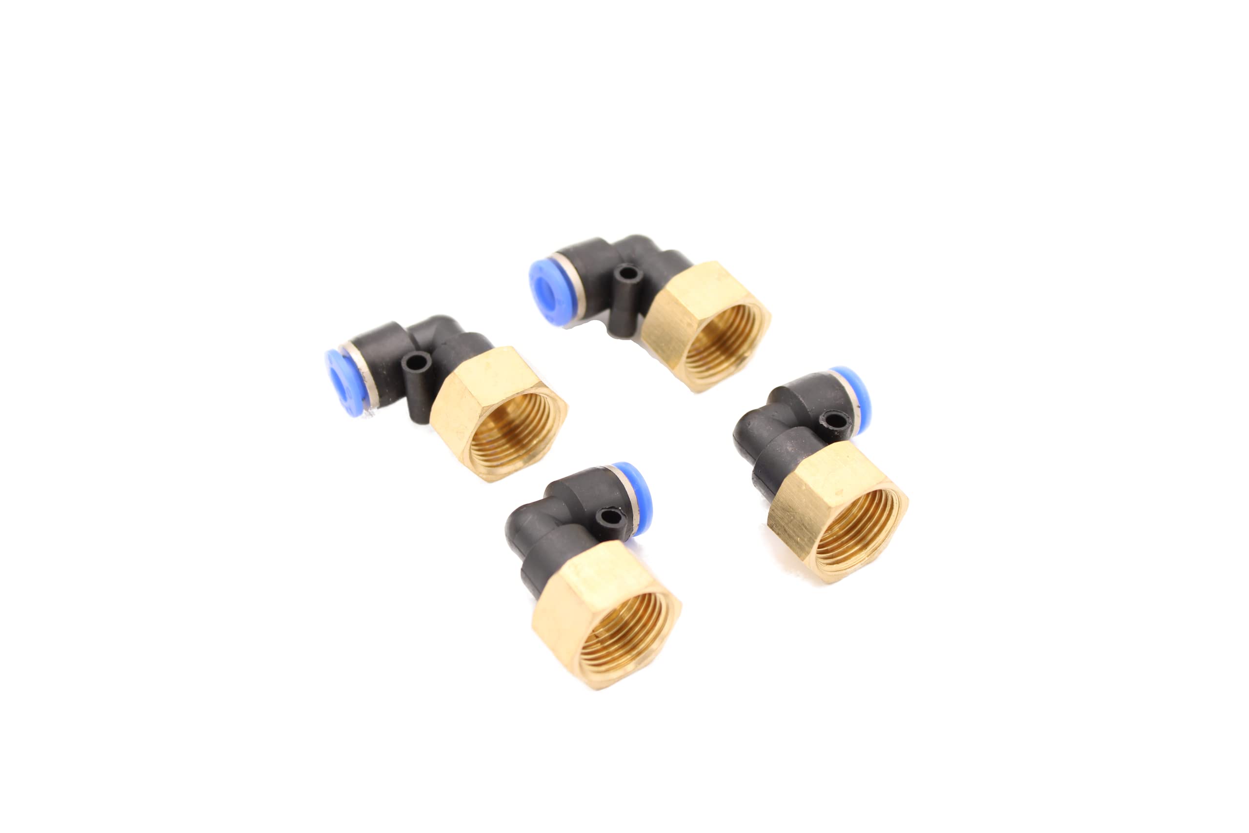 Pneumatic Angled Push-In Fitting 90° with Internal Thread 3/8 Inch - 6 mm IQS 4 Pieces Push In Connection Air Compressor Hose Fittings Industrial Quality (3/8 Inch - 6 mm - 90° Angle) — image 1