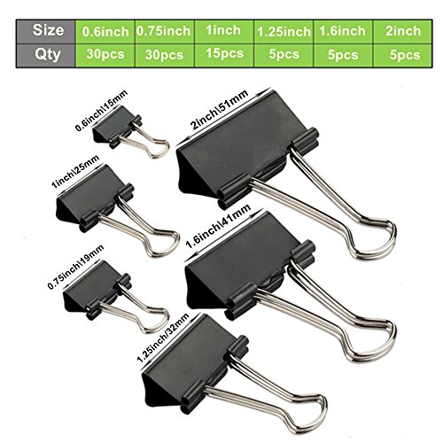 Binder Clips 90 PCS, OUHL Paper Clamp Clips 6 Assorted Sizes for Teachers Students Notes Letter Schools Office Home Kitchen (Black)