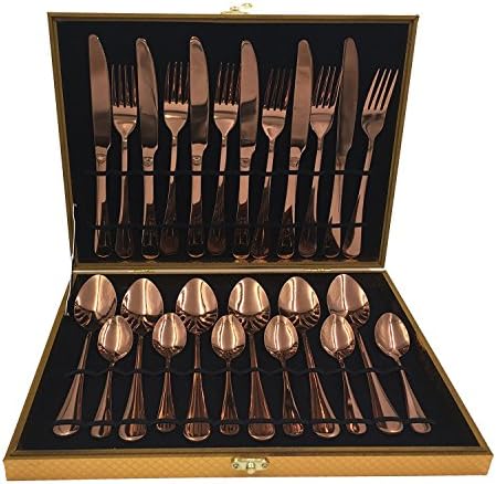 KCHAIN Stainless Steel Gold Flatware Set with Case (24PCS rose gold)