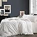 NTBAY Linen 3 Pieces Duvet Cover Set Solid Color with Exquisite Ruffles Design, Breathable, King Size, Ivory
