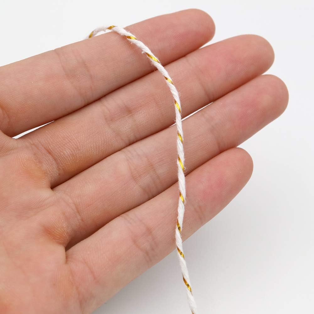 jijAcraft Gold White Cotton String: 100M Christmas String for Gift Wrapping 2MM Durable Gold and White Cotton Twine for Crafts Packing - Image 5