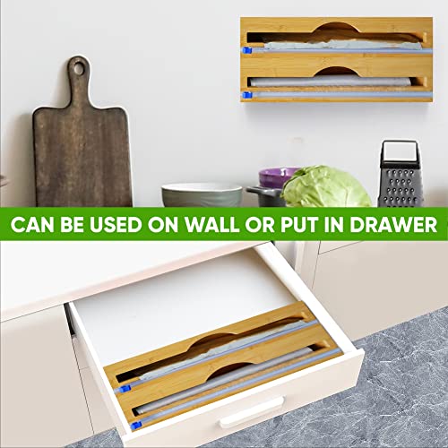 KITCHEN Extra Wide Foil and Plastic Wrap Organizer and Dispenser with Cutter Ideal for