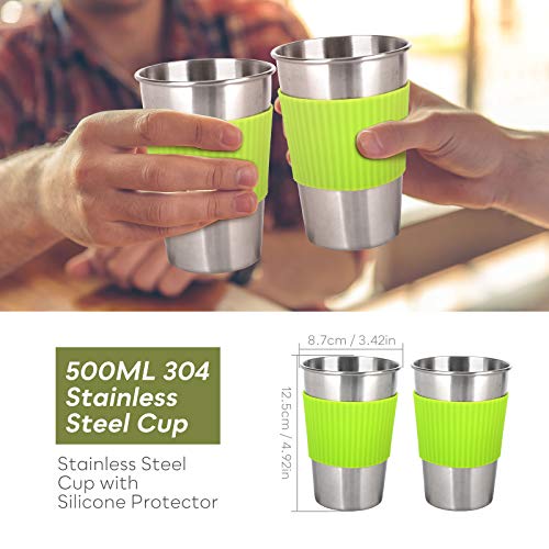 SKYSPER Kit de Utensilios de Cocina Camping de 9 piezas Ollas Sartén de Aluminio Hervidor Tazas Cubiertos Vajilla de Picnic Portátil Cacerolas Juego para Acampada Senderismo Excursión al Aire Llibre