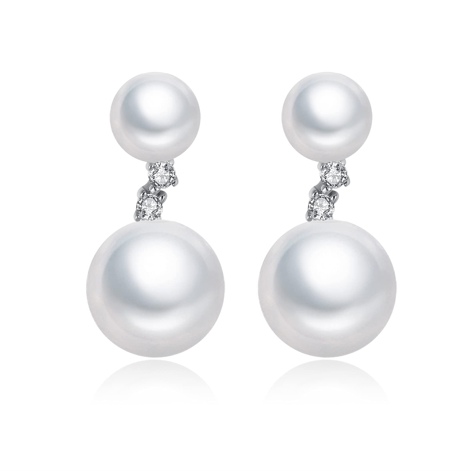 VIKI LYNN 925 Sterling Silver Double Dangle Pearl Earrings for Women, Freshwater Cultured Pearl Drop Earrings, Hypoallergenic Jewelry Gift