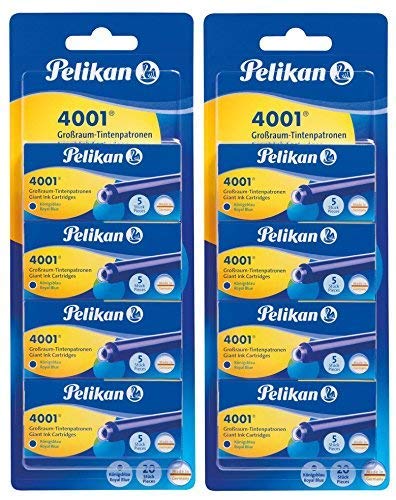 Pelikan 40 x 4001 Ink Cartridges (4 x 5 Large Capacity Ink Cartridges, Royal Blue, 2 Pack) 330894