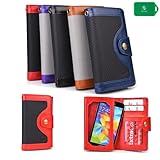 PROTECTIVE FLIP COVER- CARD SLOTS/PHONE POCKET W/TOUCH SENSITIVE SCREEN/FULL LENGTH BILL HOLDER [RED/BLACK- UNIVERSAL FIT FOR Huawei Ascend P1 LTE