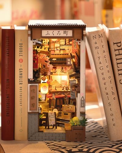 Rolife Book Nook Kit Sakura Wine Alley, Japanese Izakaya DIY Miniature House for Adults, Immersive Booknook & Bookshelf Decor, 3D Puzzle Stress Relief Craft Gift (Glue-Free Design)