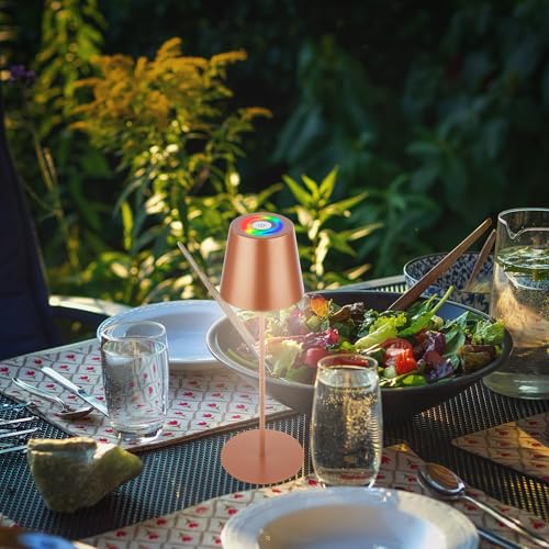 BRILONER - 3 in 1 RGBW LED Tischlampe kabellos IP44 mit Touch, dimmbar, Akku & Lichtquelle tauschbar, Nachttischlampe, Leselampe, Campinglampe, Tischleuchte, Akku Lampe, 36x12 cm, Bronzefarbig thumbnail 3