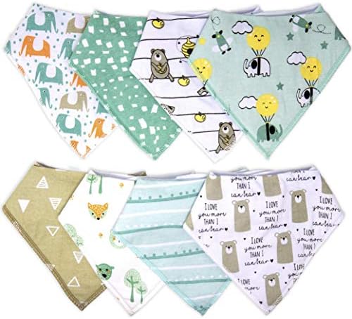 LittleLoves Baby Bibs for Boys & Girls - 8 Pack - Triple Layered, Extra Absorbent - Baby Bandana Drool Bibs