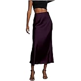 SOLY HUX Women's Elegant Satin Skirts High Waisted Flared Casual Work Office Fishtail Midi Skirt