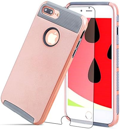 iPhone 7 Plus case KXLY 2 in 1 Hybrid Heavy Duty Armor Shockproof Protective Slim Cover Scratch Resistant Hard PC Rugged Soft TPU Bumper Dual Layer+Screen Protector[Rose Gold-Gray]