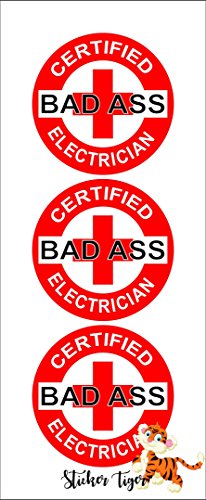 3 - Red Certified Bad Ass Electrician Helmet/Hard Hat/Motorcycle Sticker Decal