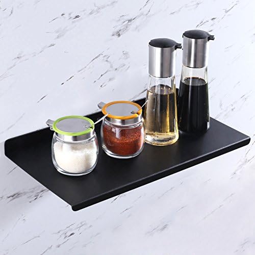 Floating Shelf 16", Aomasi Reversible Wider Bathroom Shelf Bedroom Living Room Rail Ledge Organizer Wall Decor, Aluminium Matte Black