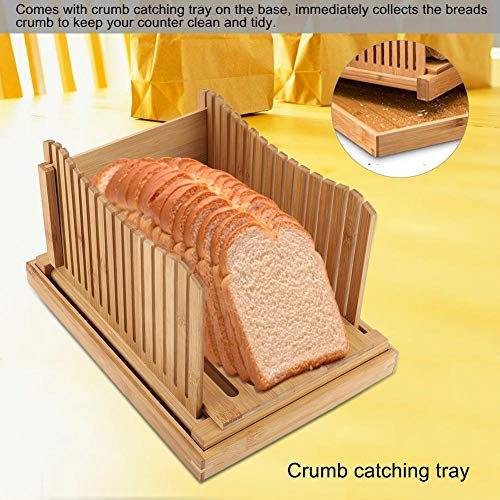 Bread Slicer Cutting Guide, Premium Bamboo Foldable Bread Cutter Bagels/Loaf Cakes/Sandwich Slicer with Crumb Catching Tray for Home and Commercial