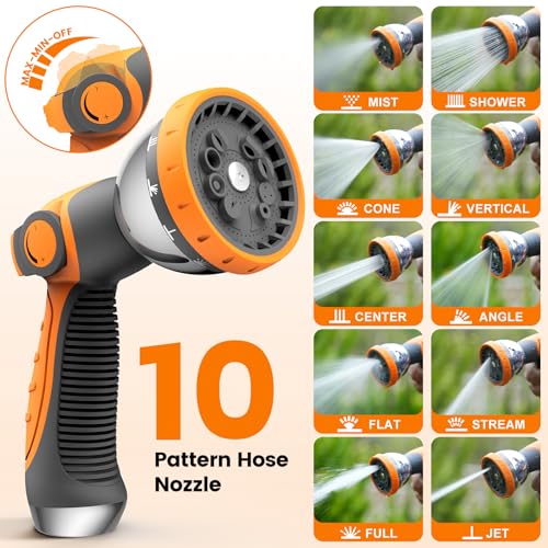 Retractable Garden Hose Reel 1/2” x 100ft, Auto Rewind Hose Reels for Outside, Heavy-Duty Wall-Mounted Outdoor Hose, 10-Mode Nozzle, Adjustable Length, 180° Rotation for Watering, Car Washing