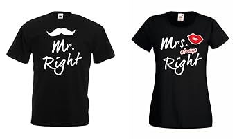 TRVPPY Partner Herren + Damen T-Shirt Set MR. Right & MRS. Always Right - Mister & Misses