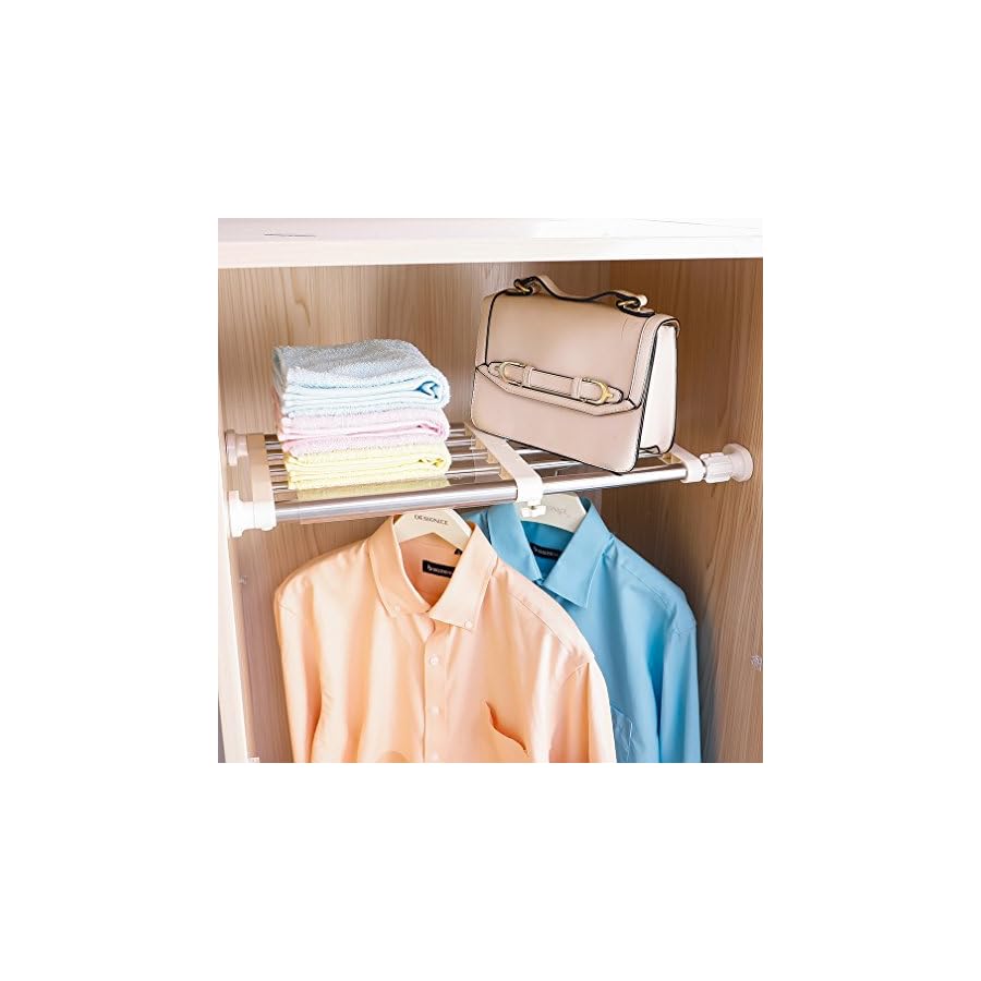 Hershii Closet Tension Shelf & Rod Expandable Metal Storage Rack