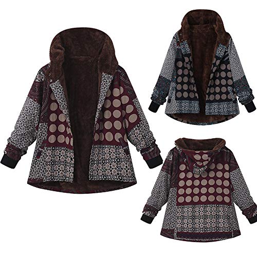 YOMXL Women Classic Pea Coat Winter Warm Faux Fur Fleece Outdoor Jackets Casual Printed Hooded Outwear