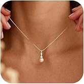 Pearl Necklaces for Women Trendy,Dainty Gold Necklace 14K Gold Plated Pearl Pendant Necklace Single Pearl Necklace Cute Choker Necklace Gold Lariat Necklace Simple Chain Necklace Bridal Gifts