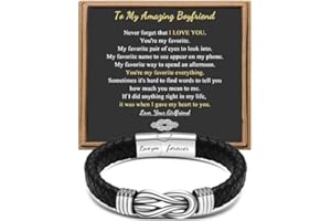 JOYCUFF Gift for Men Black Braided Leather Infinity Bracelet for Men Dad Husband Boyfriend Son Grandson Brother Nephew Uncle Forever Linked Together Stainless Steel Engraved with Love You Forever Jewelry 7.5|8.5|9 Inches