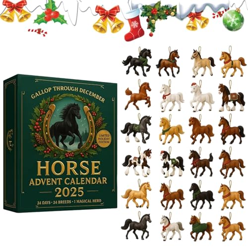 Horse Advent Calendar 2025, Christmas Countdown Calendar with 24 Unique Horses Figurines, Animal Advent Calendar for Horse Lovers, Collectors, Christmas Tree Decoration