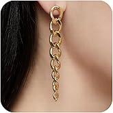 Gold Plated Link Chain Dangle Earrings for Women, 925 Sterling Silver Post Stud, Long Drop Paperclip Tassel Dangly, Trendy Dainty Statement Jewelry Gift