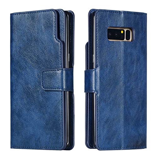 BoxTii Galaxy Note 8 Case, Premium PU Leather Wallet Case Flip Folio Cover with Free Tempered Glass Screen Protector for Samsung Galaxy Note 8 (Blue)