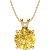 Clara Pucci 14K Yellow Gold Plated Solitaire 16" Box-Chain Necklace - Sterling Silver 3ct Round Cut Citrine Pendant